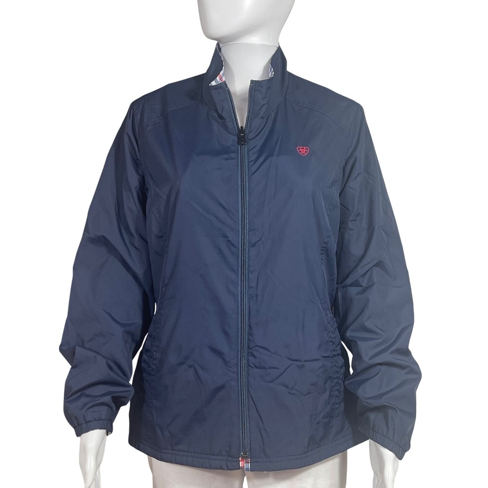 Ariat International Women L Navy/Plaid Reversible Riding Jacket Equestrian